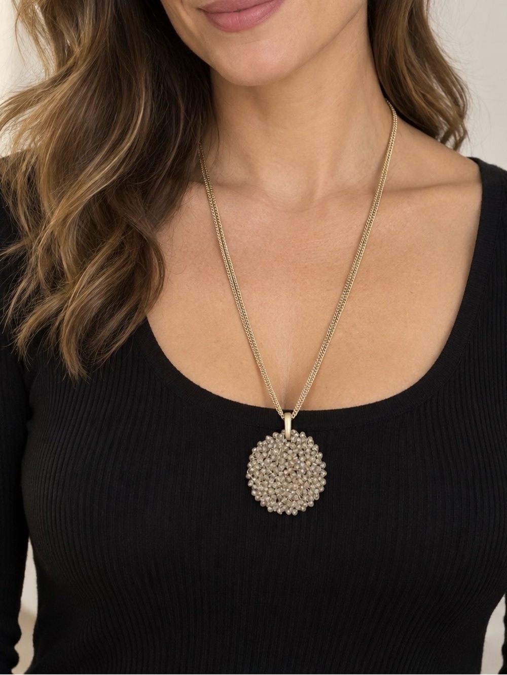 Kenneth Cole NY Gold Tone Crystal Cluster Statement Pendant Necklace | Y2K Glam